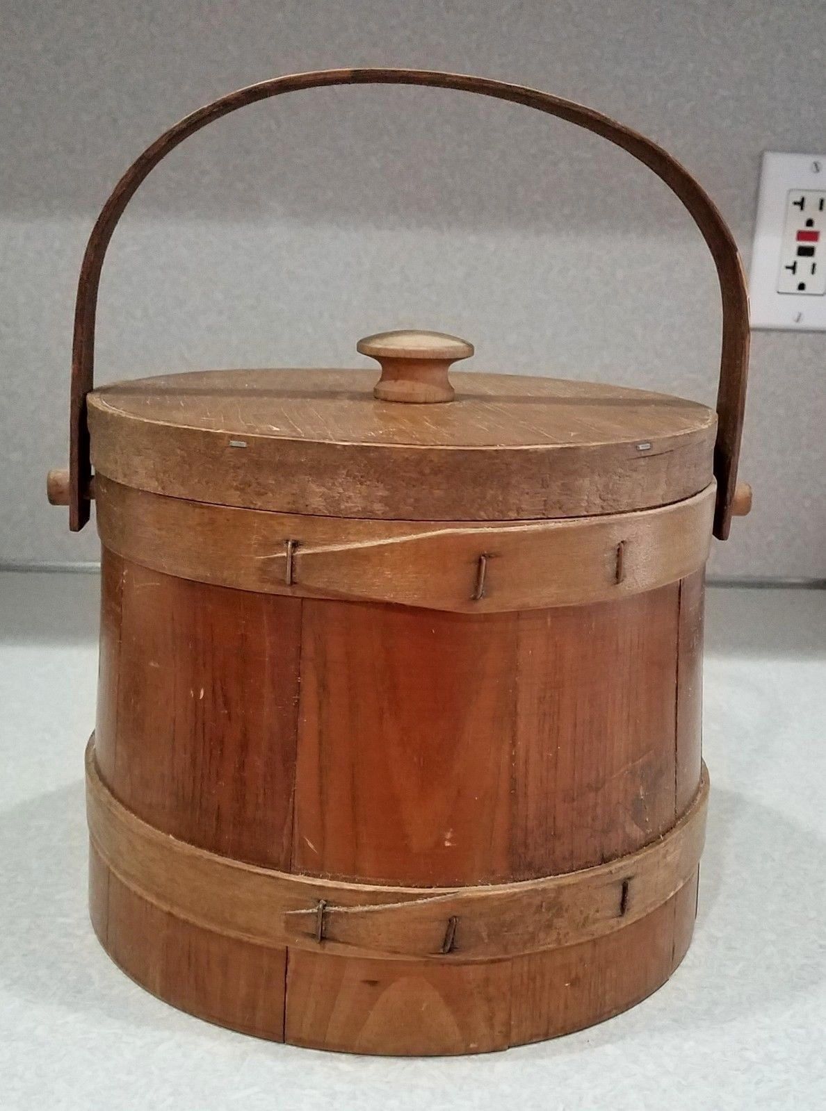 Vintage Antique Primitive Wood Firkin Sugar Butter Bucket with lid finger bands Antique Price