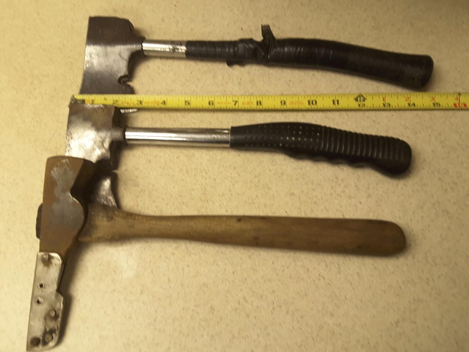 VTG 2 HATCHET AXES. 1 IS STAMPED FULLER 16 1 ROOFING HAMMER