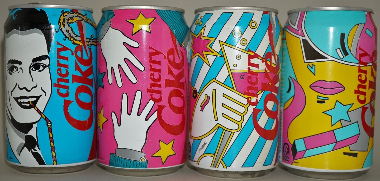 COCA COLA CHERRY COKE SODA CANS; 4 198990 POP ART cans FROM GERMANY
