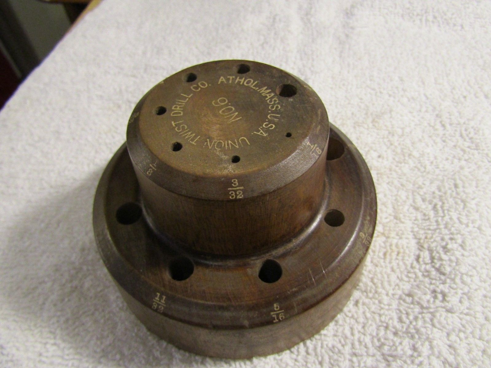 Vintage Union Twist Drill Co Athol Mass USA Drill Bit Wood Holder Stand Set No 6 Antique