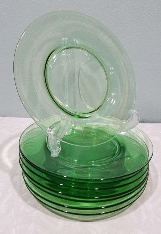 Vintage Depression Green Uranium Glass 8 Piece Luncheon