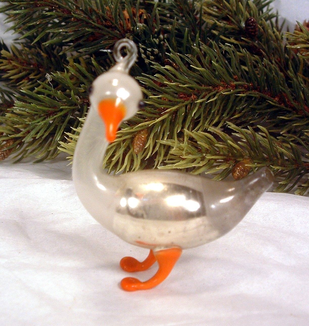 Vintage 1920 S German Mercury Glass Duck Goose Christmas Ornament