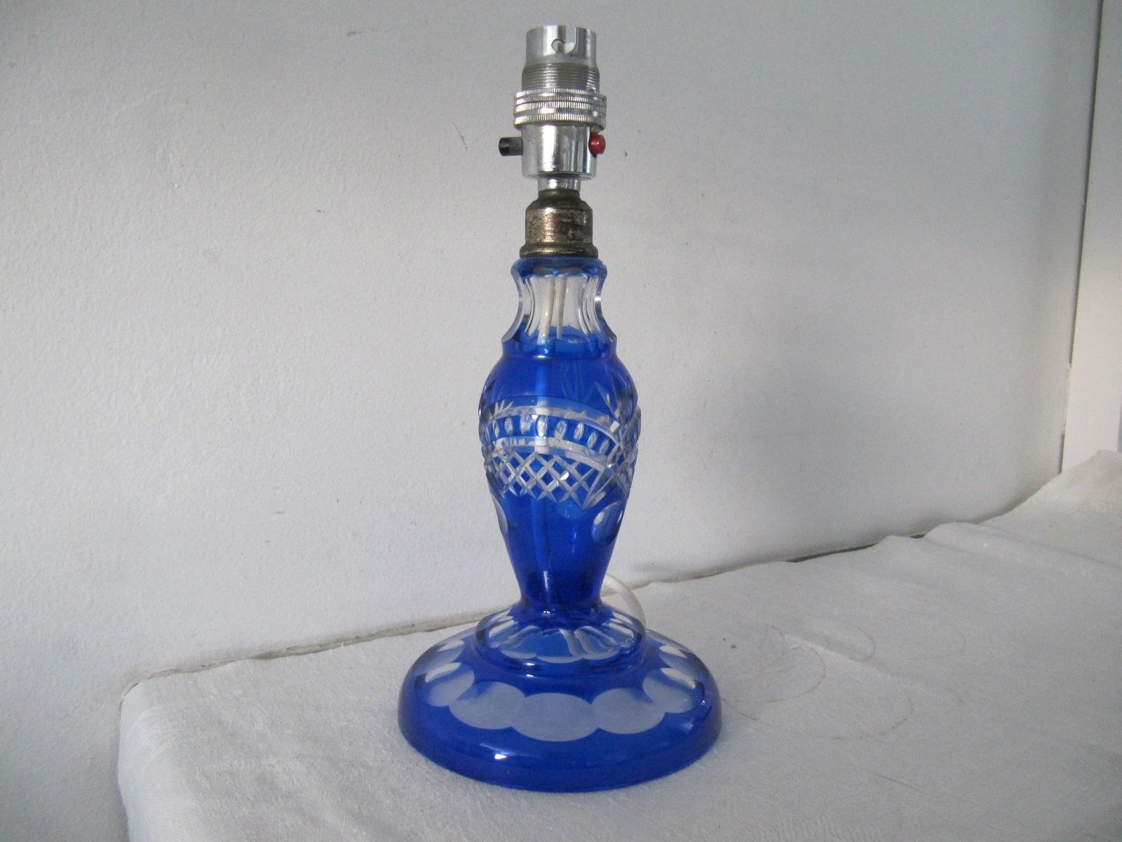 Blue Flash Glass Cut Crystal Table Lamp Base Antique Price Guide