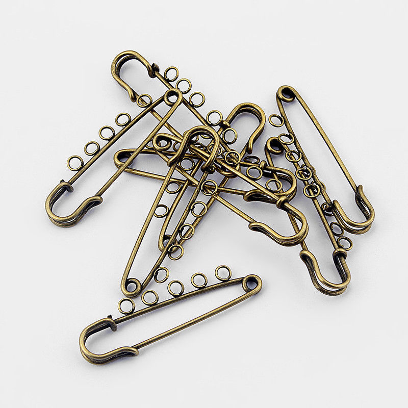 5 X Antique Bronze 50mm Metal Kilt Safety Pin With 5 Loops Brooch Pins