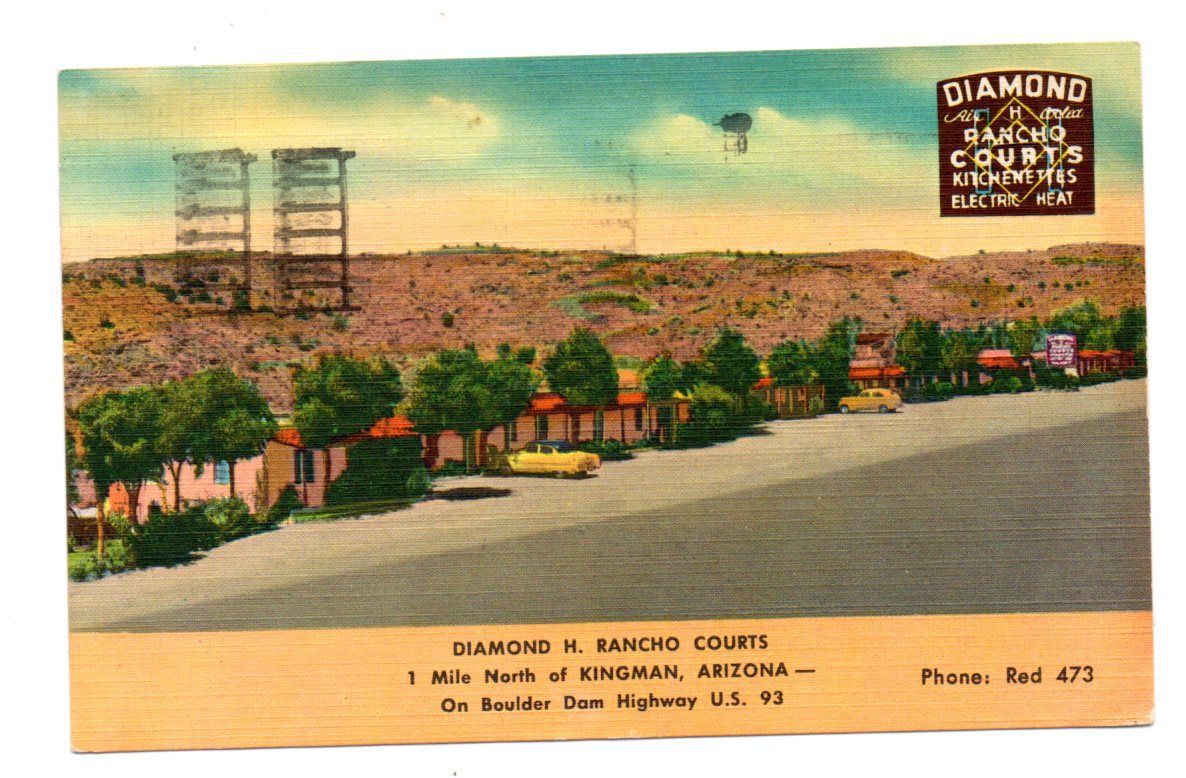 Diamond H. Rancho Courts, US 93, Kingman, AZ 1956 Linen Postcard