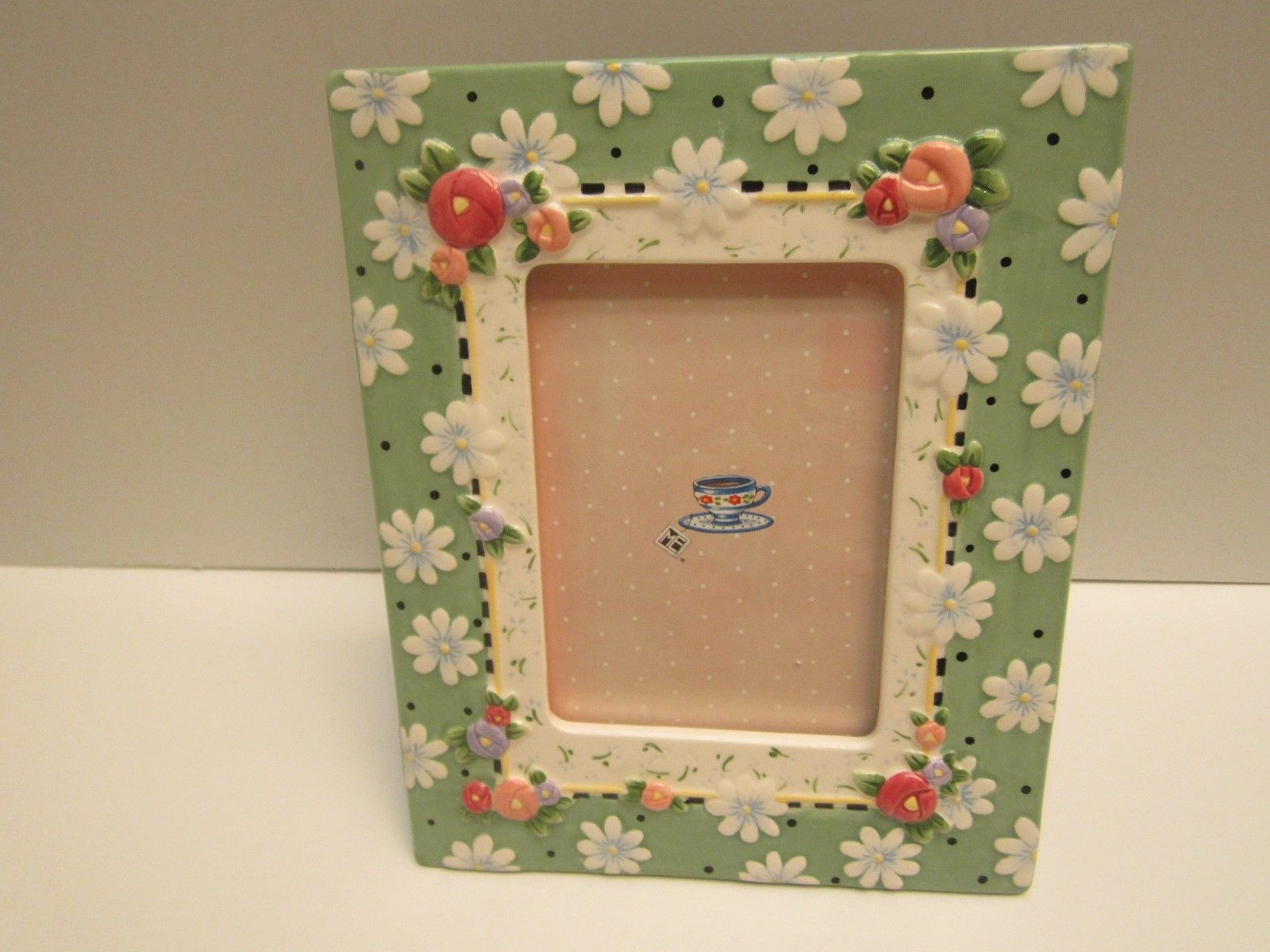 1998 Mary Engelbreit Ceramic Picture Frame Fried Egg Fl 1998 Mary Engelbreit Ceramic Picture Frame Fried Egg Fl Daisies Nwt