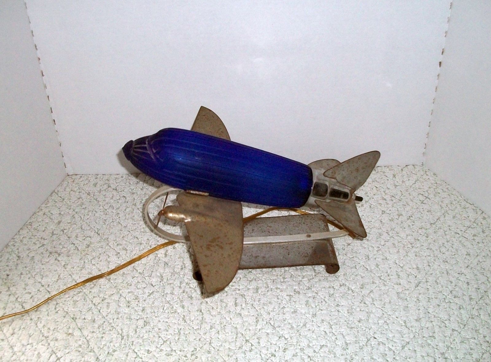 Sarsaparilla Deco Designs 1978 Airplane Desk Lamp With Cobalt Blue