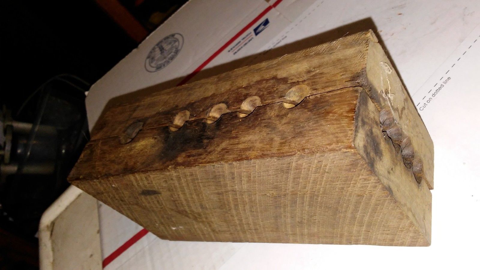 Antique multi size bullet lead fishing weight mold, Black Walnut block