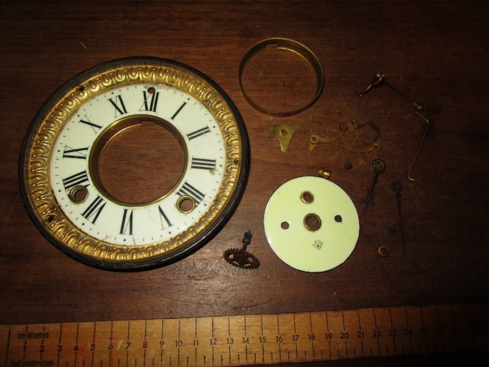 Antique Clock parts Ansonia open escape movement parts and dial