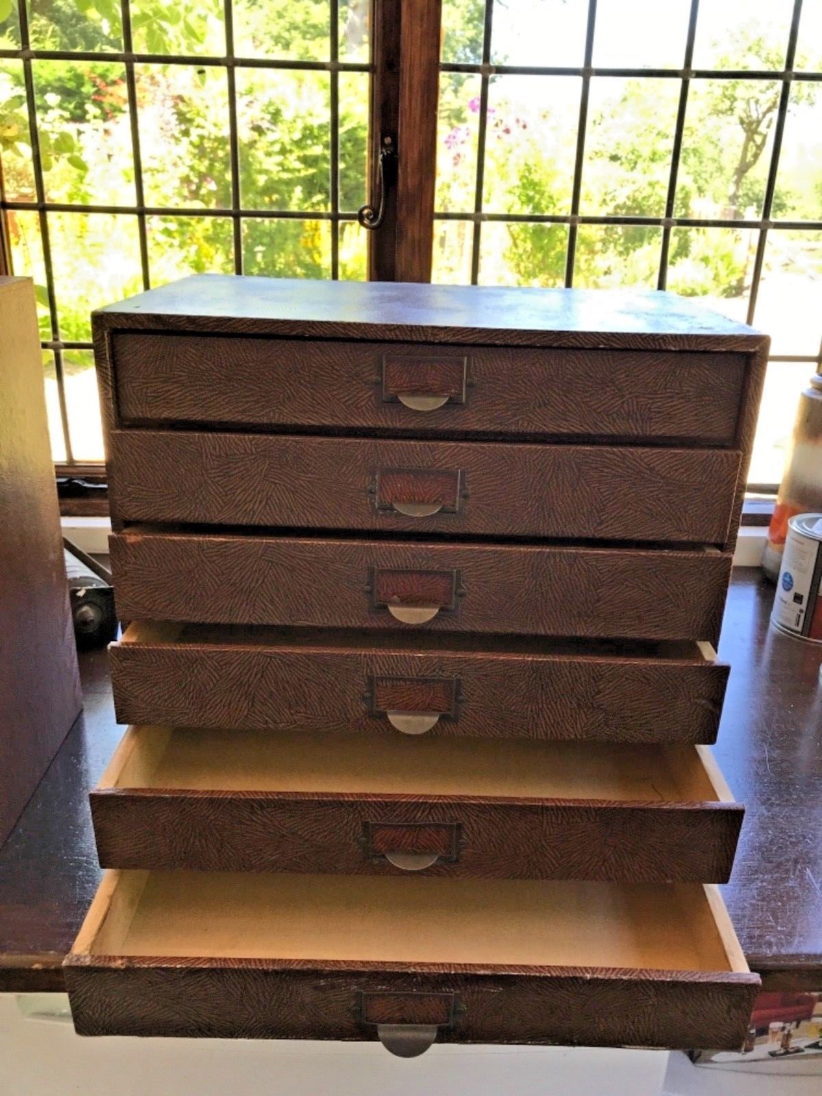 Vintage 50s Mid Century Industrial 6 Drawer Desk Tidy Filing
