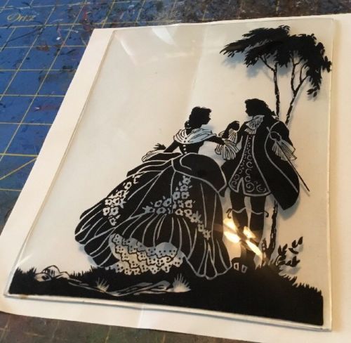 Vintage Convex Curved Glass Reverse Painting Victorian Man Woman