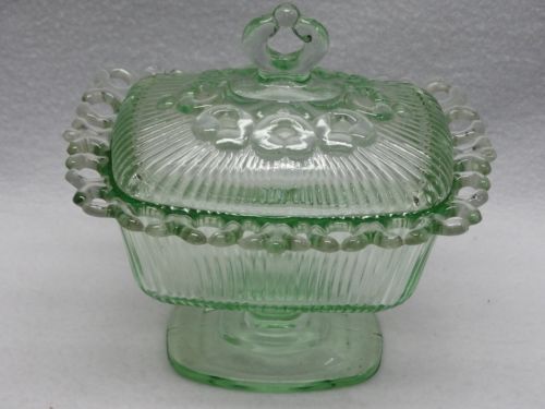 Vintage Green Indiana Depression Glass Open Lace Pedestal Candy