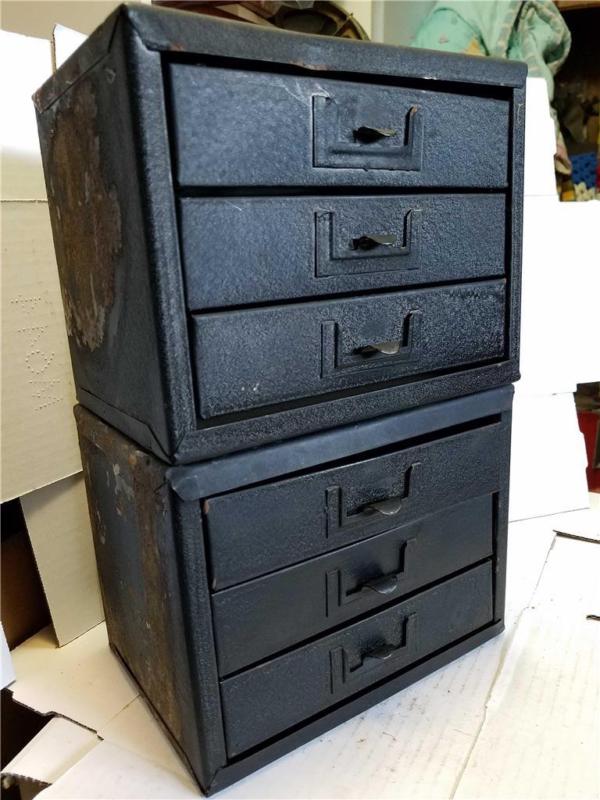 2 Vintage Industrial Metal Tin Storage Drawer Drawers Hardware