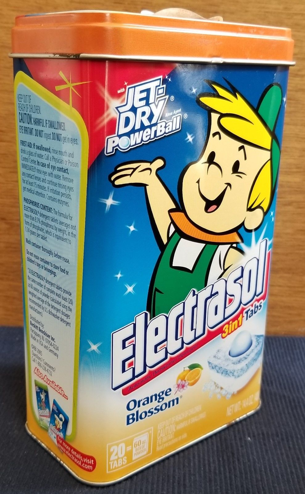 Electrasol Jetsons Tin Can Elroy JetDry Powerball Orange Blossom