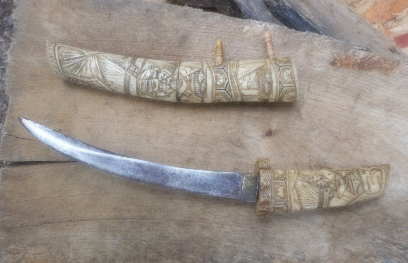 Antique Japan Tanto Hari Katana Knife Carved 10 1/4" Vintage Antique
