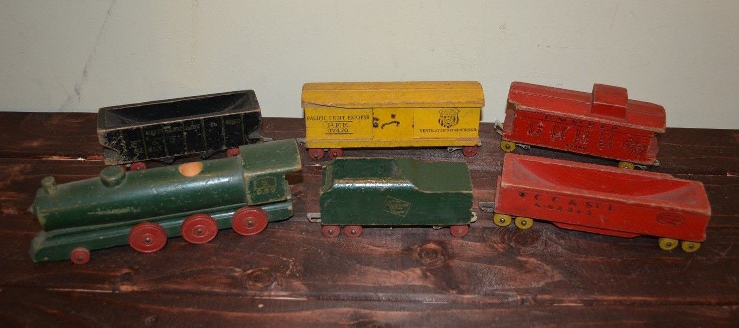 antique wooden train set