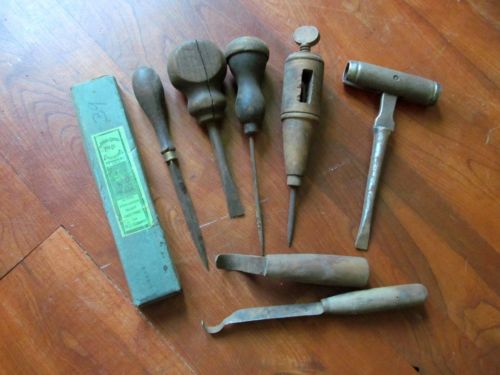Antique Tool Lot Driver Trammel Point File Box Awl Carving Antique Tool Lot Driver Trammel Point File Box Awl Carving Tools Old Vtg