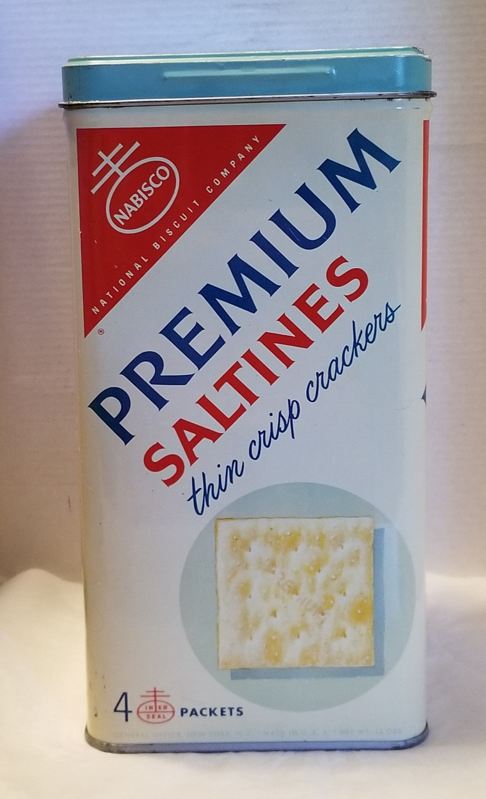 Vintage 1950 S Nabisco Premium Saltine Crackers Tin Canister Box