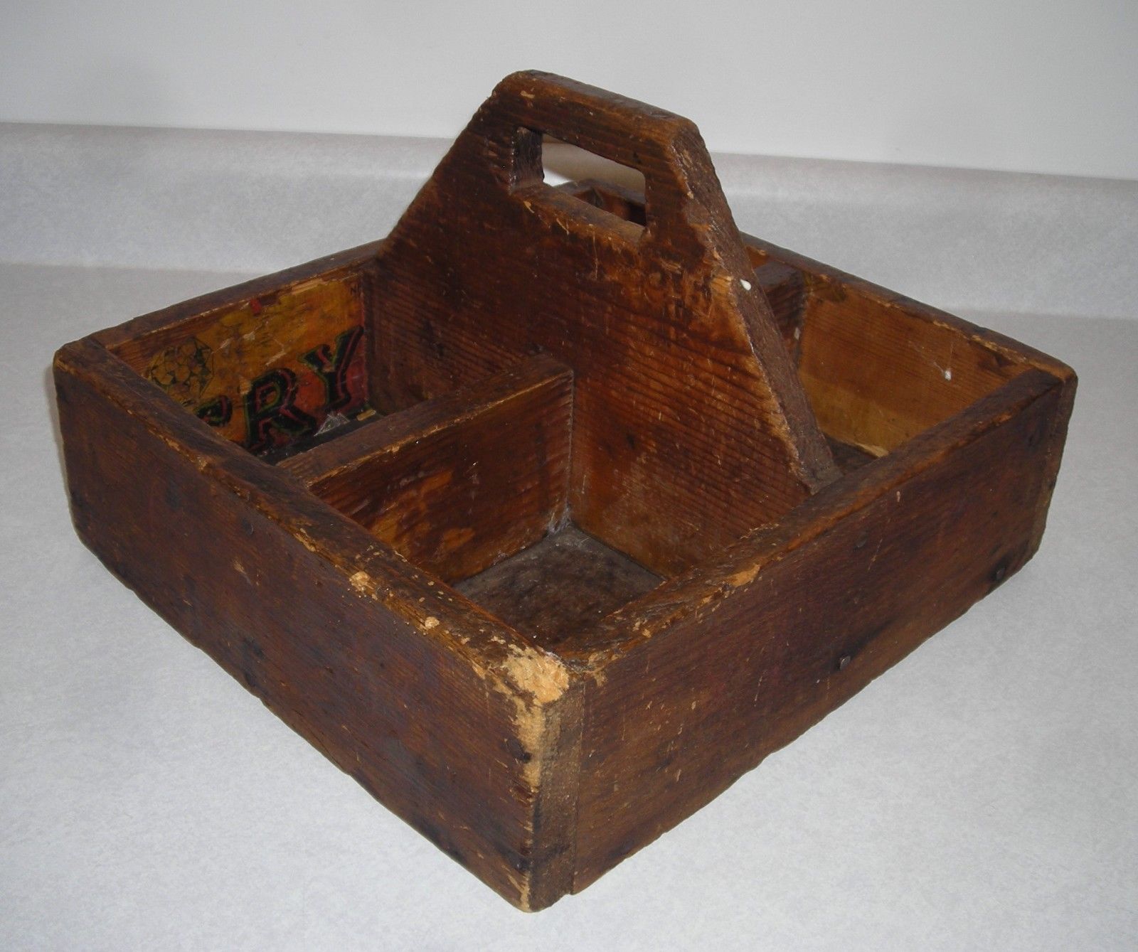 Vintage Wood Tool Box Divided Tote Carrier Primitive Farmhouse Vintage Wood Tool Box Divided Tote Carrier Primitive Farmhouse Rustic Handle