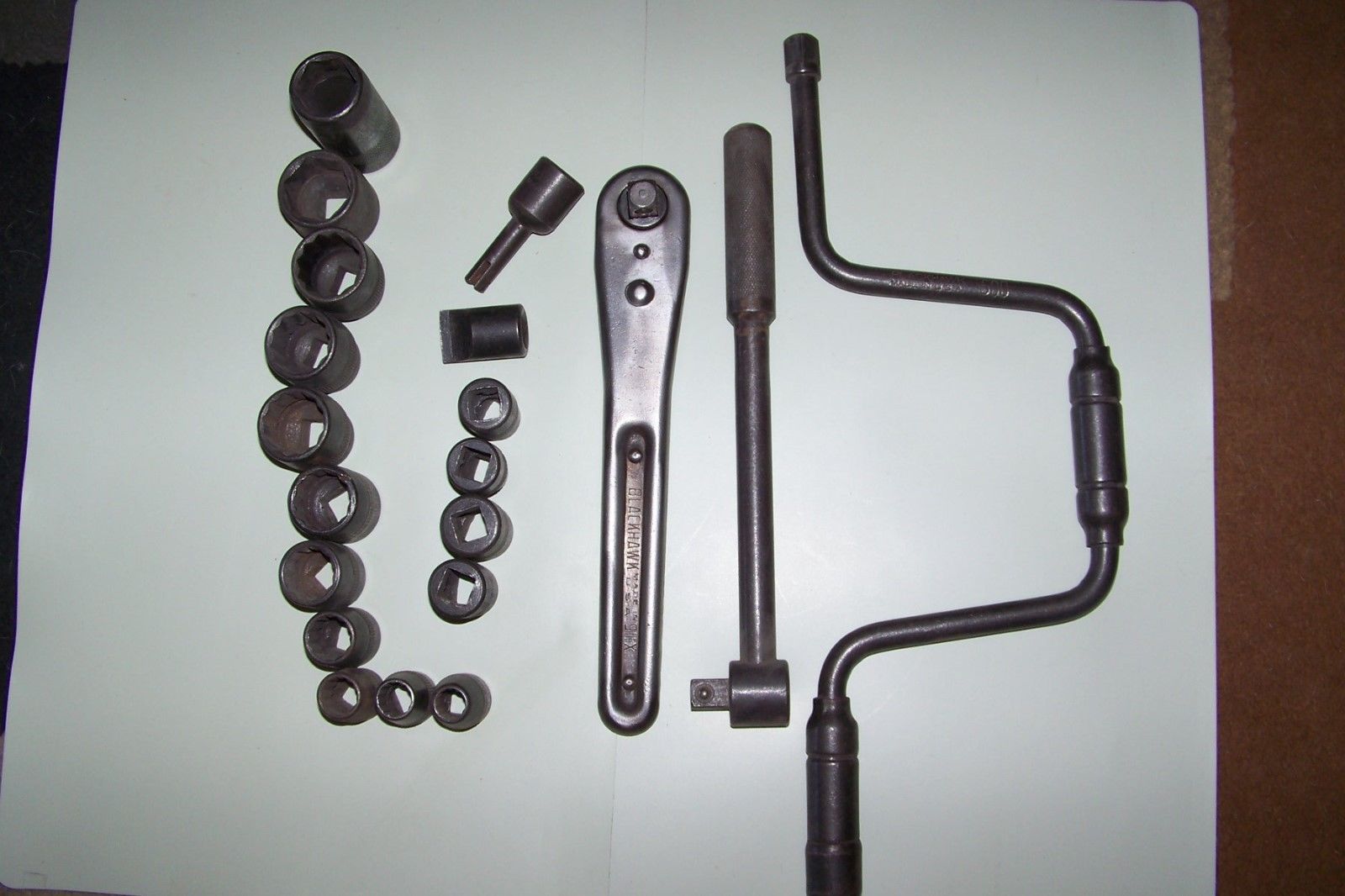 VINTAGE BLACKHAWK RATCHET, SOCKETS, SPEED WRENCH + OTHER TOOLS
