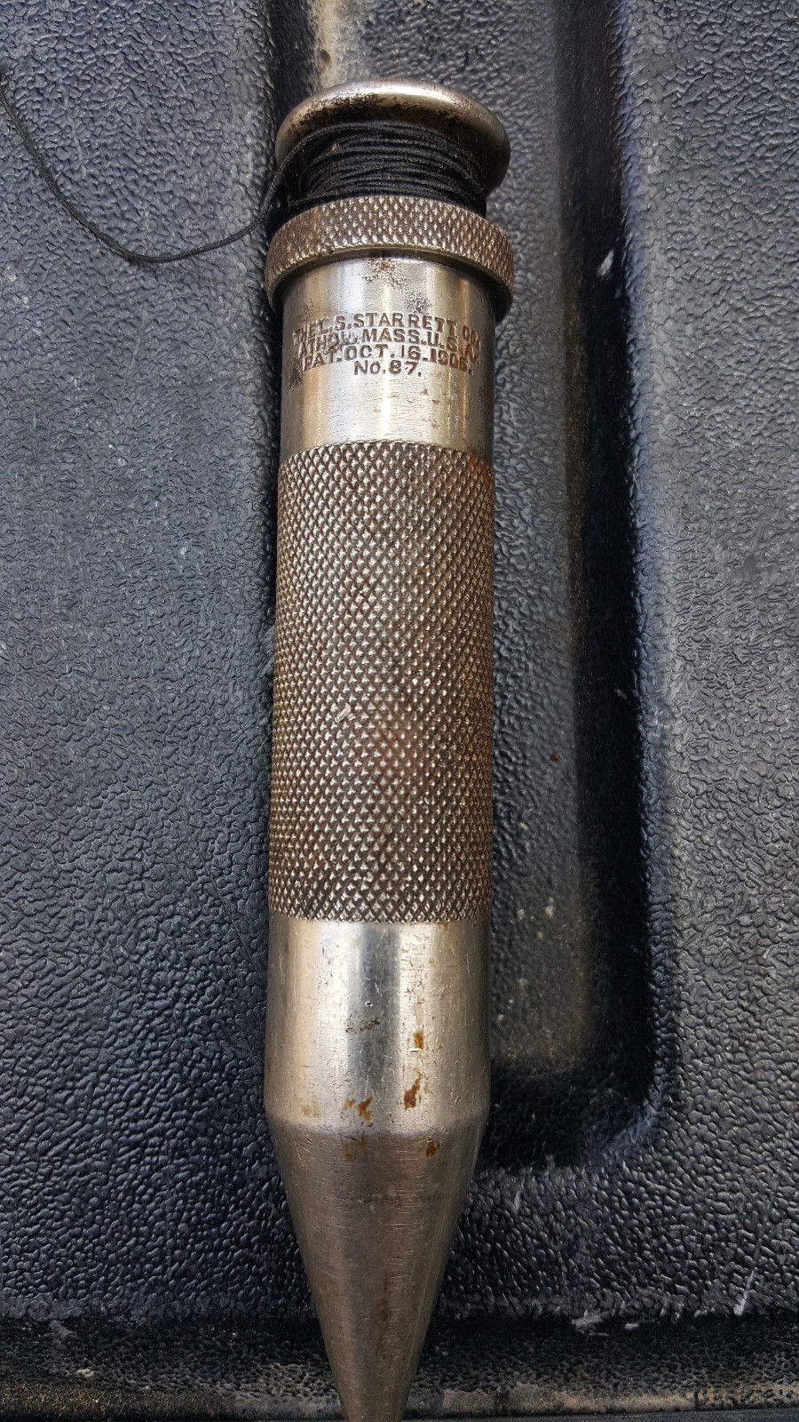 VINTAGE L.S. STARRETT CO. 87 MERCURY FILLED STEEL PLUMB BOB SHARP TIP