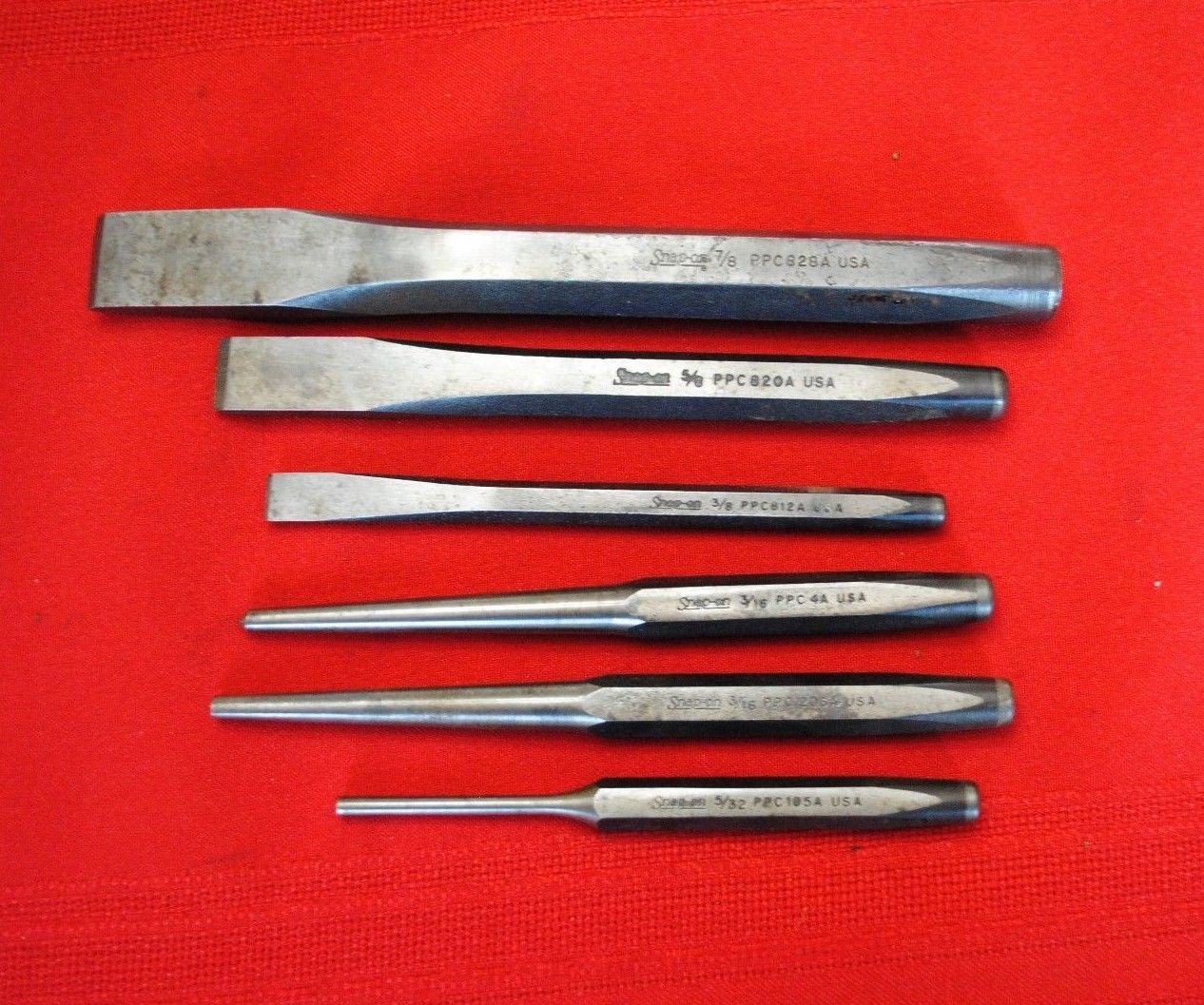 Six SnapOn Chisels and Punches, Old Tools Antique Price Guide