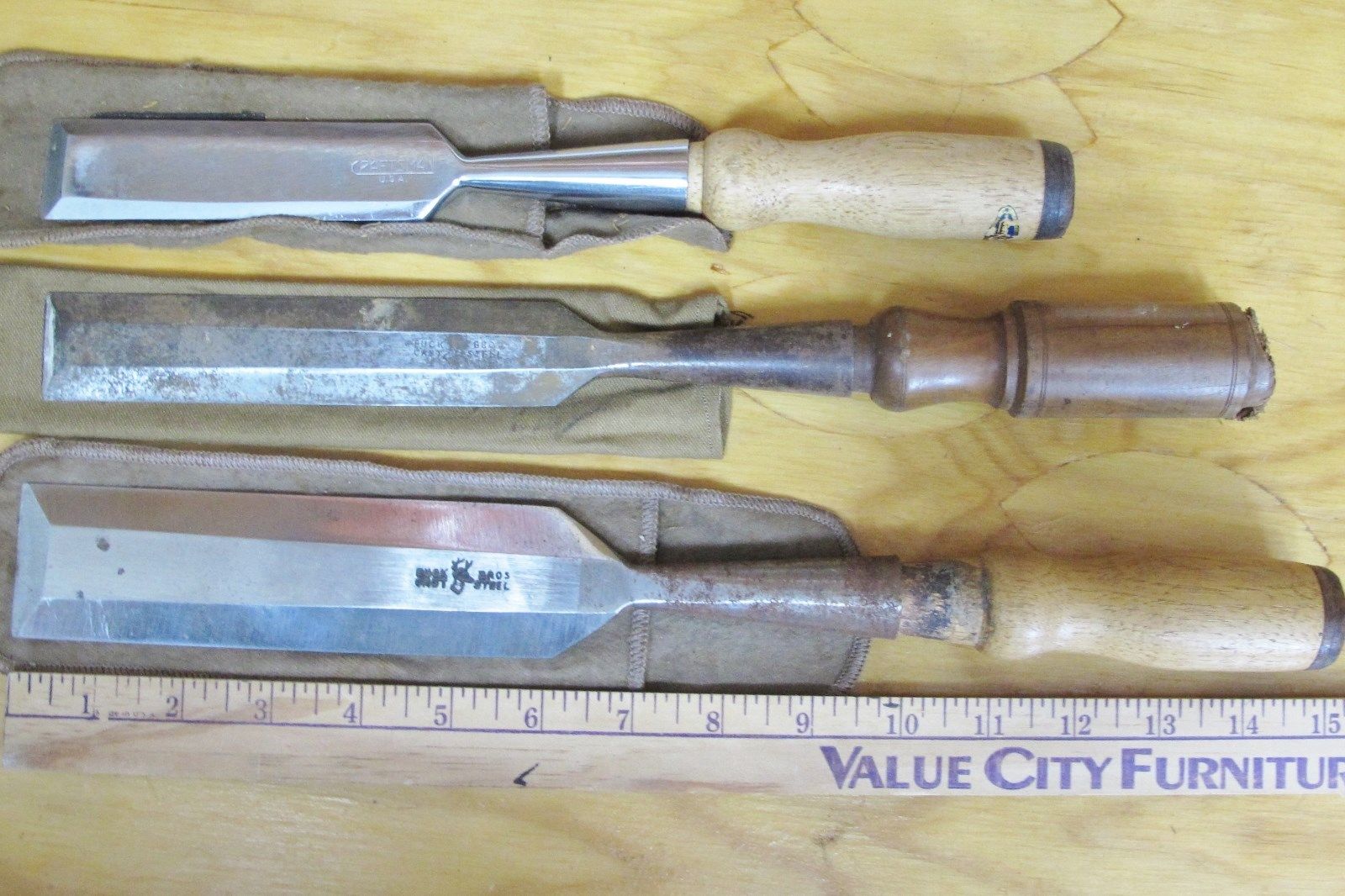 3 Vintage Woodworking Chisels 2 Buck Bros, 1 Craftsman Chisel, Wood Handles Antique Price