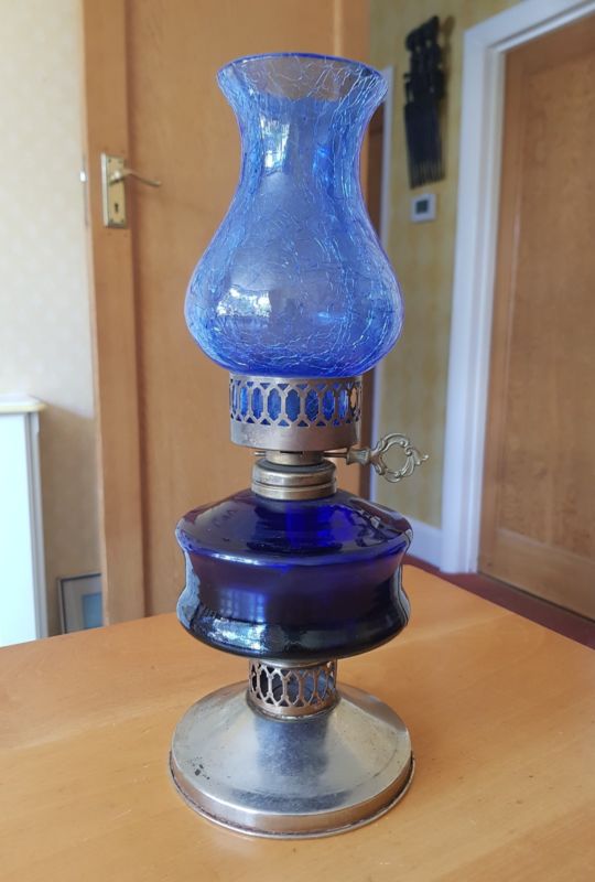 Lovely Vintage Boat Brand Blue Paraffin Oil Lantern Lamp with Glass Reservoir Antique Price