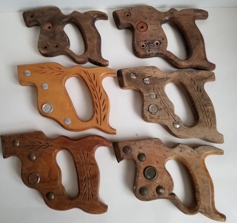 Lot of 6 Vintage Wood Hand Saw Handles Old Antique Tools Saws Medallions Screws Antique Price