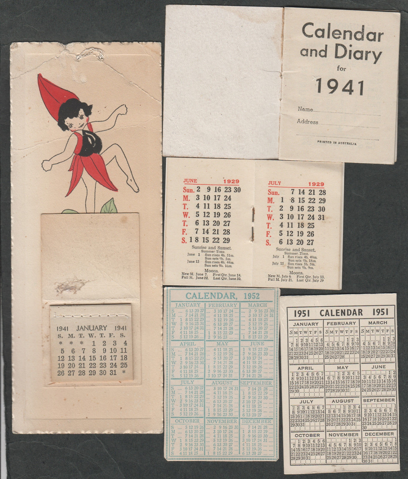 NICE SELECTION OF EARLY CALENDARS 19291952 Antique Price Guide