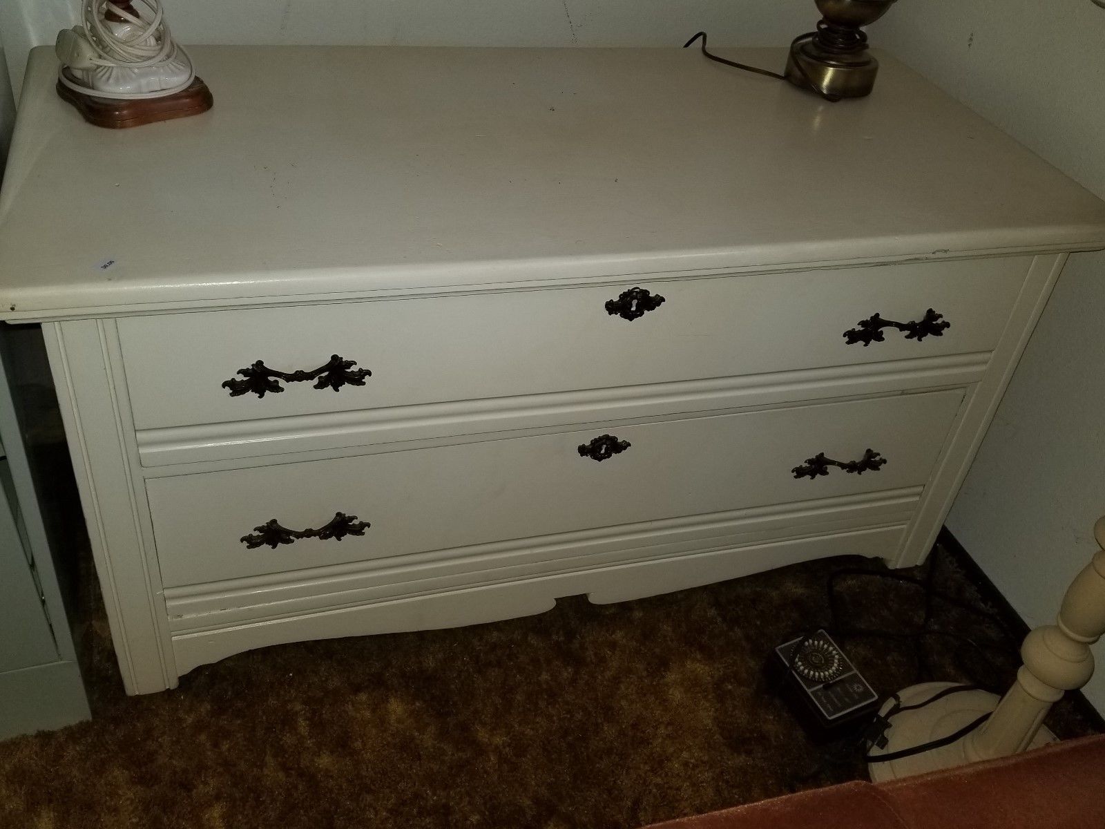 Vintage Painted White 2 Drawer Dresser / TV Stand Antique Price