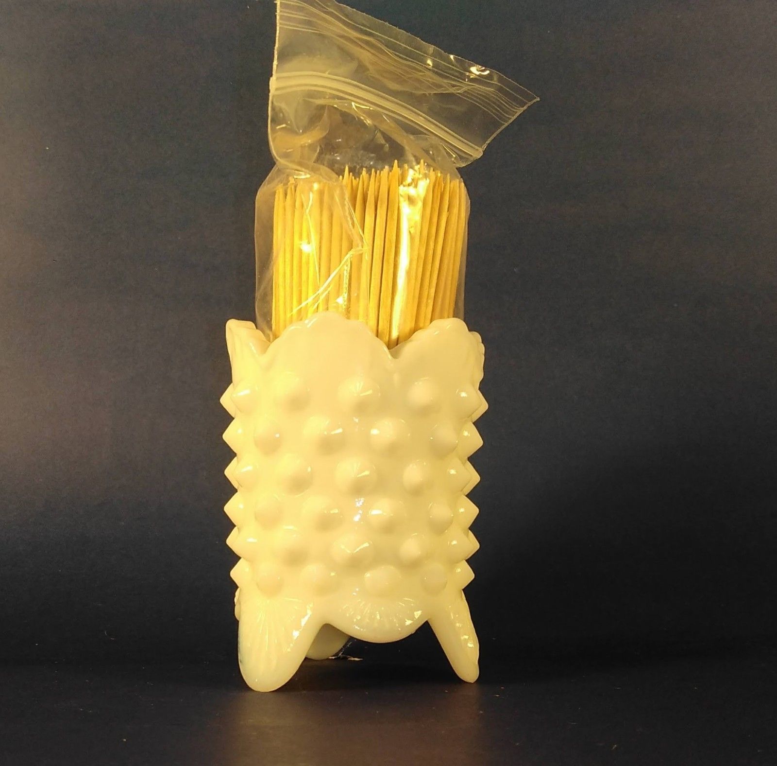 Fenton White Milk Glass Hobnail Footed Toothpick Holder Unmarked
