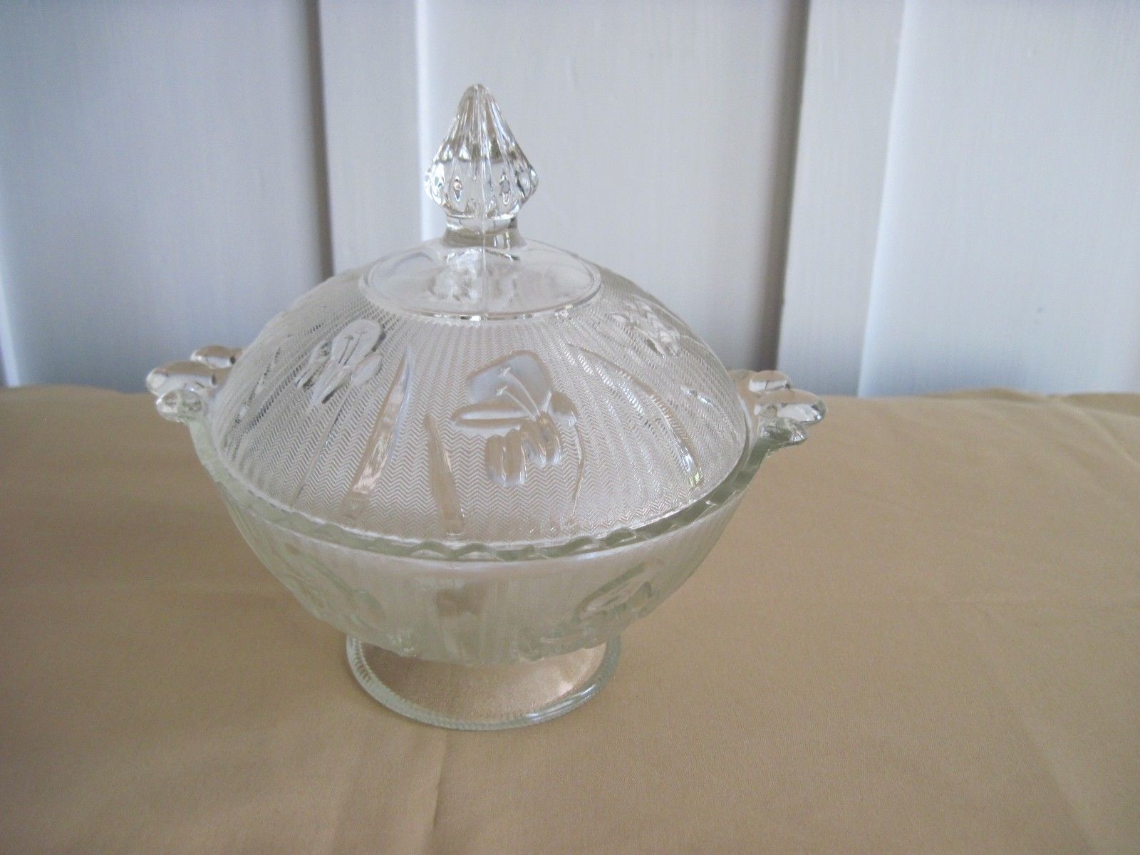 Iris And Herringbone Depression Glass Covered Candy Dish Antique iris-and-herringbone-depression-glass-covered-candy-dish-antique