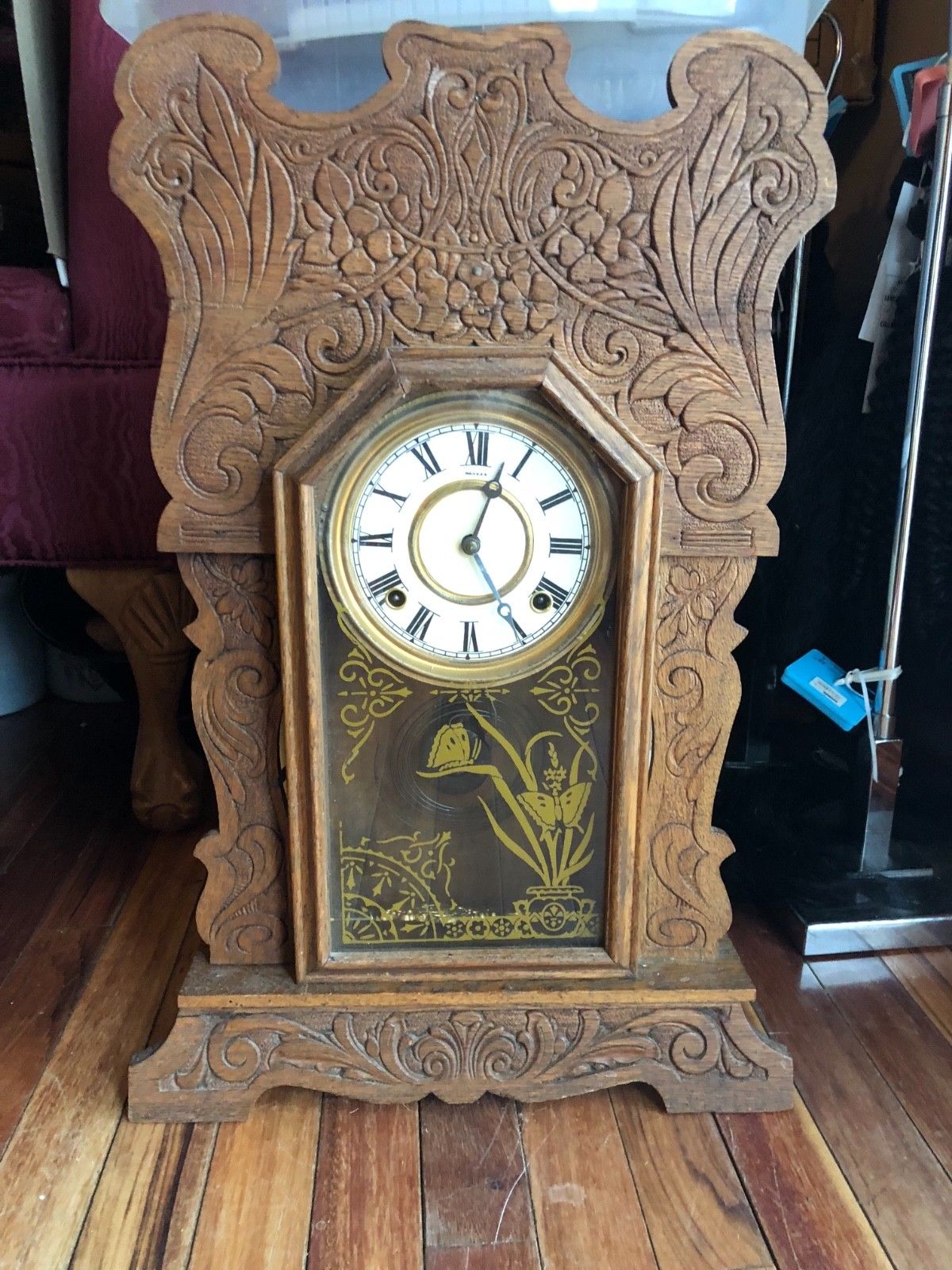 Antique WATERBURY CLOCK Co. Gingerbread MANTLE CLOCK Wooden Gold Ingraham Antique Price Guide