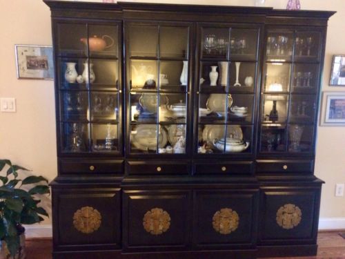 Breakfront China Cabinet Black W Gold Tone Flecks Union National