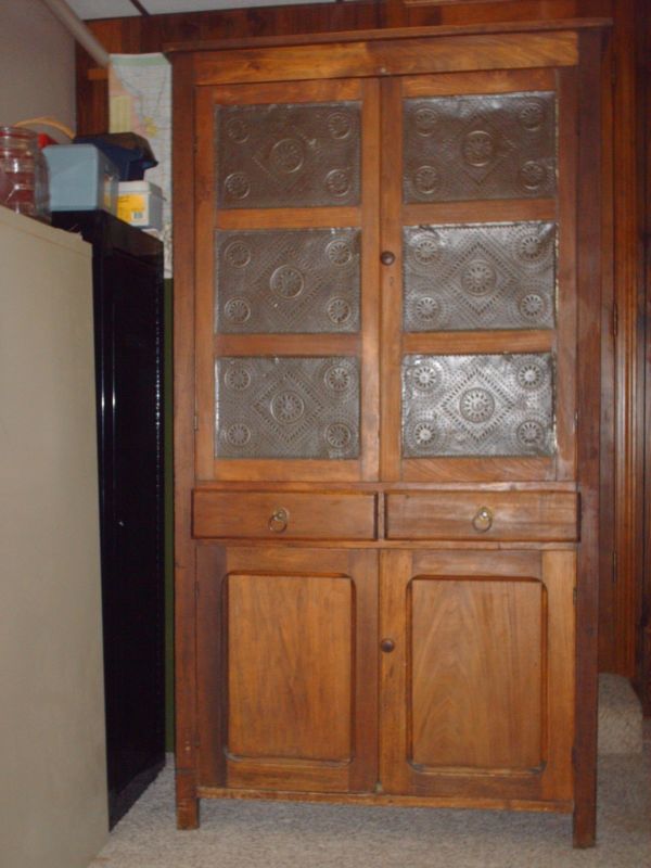 Original Antique Early American Wood Pie Safe Cabinet 12 Punched