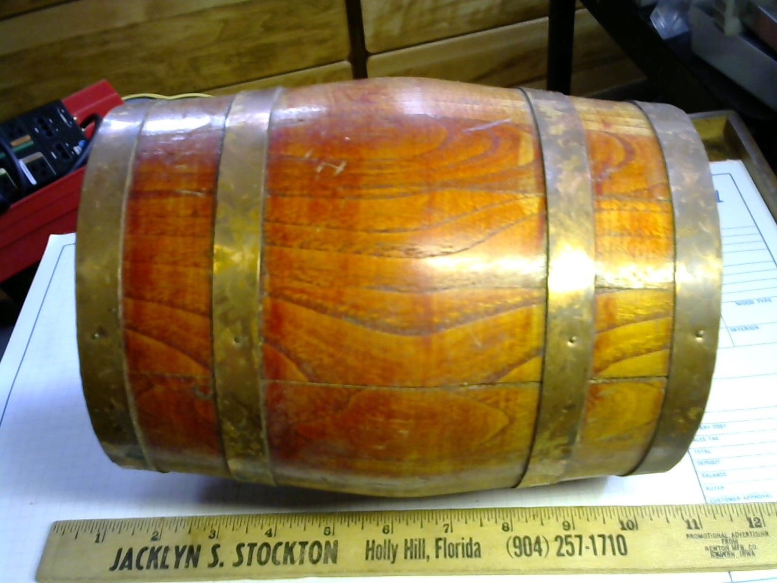 Wood cask copper bands antique vintage old treen ware barrel keg beer