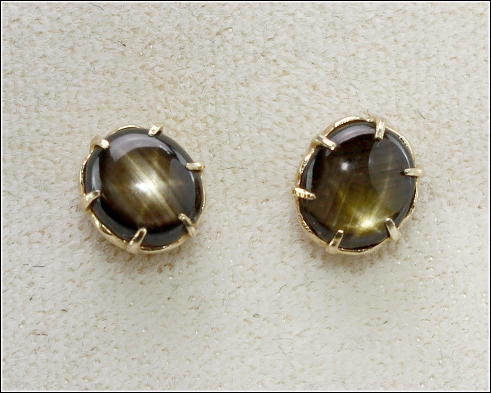 Antique 10k Yellow Gold 6 Rays Black Star Sapphire Screw Back Earrings ...