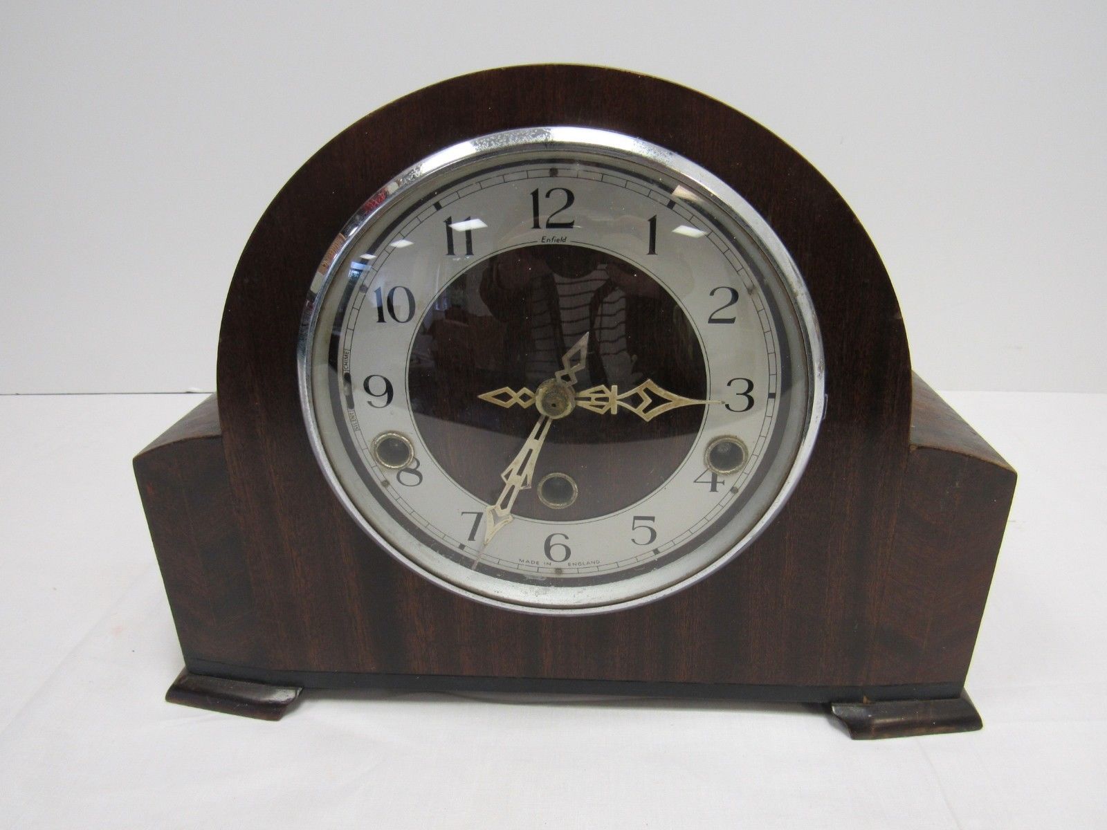 Antique Enfield Clock Co. Westminster Wood Mantle Chiming Clock 1930s