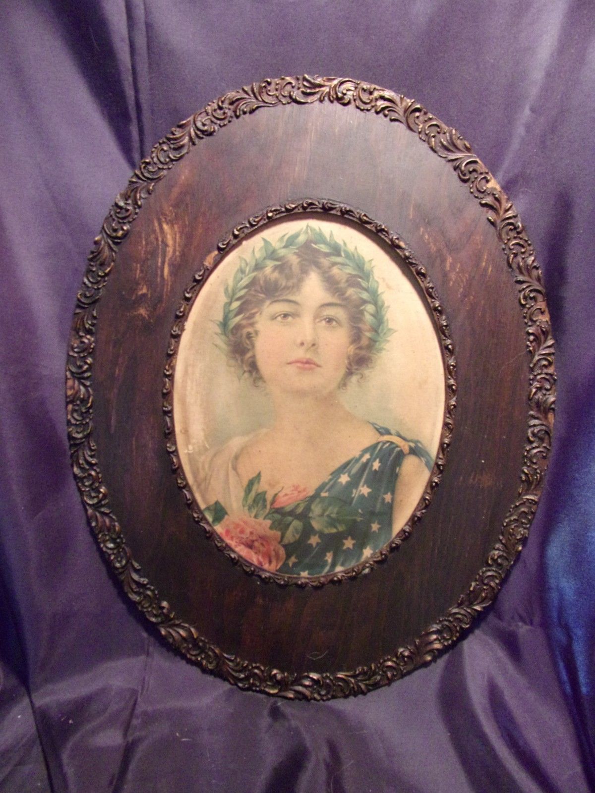 ANTIQUE WOOD FRAME WITH LADY LIBERTY PICTURE Antique Price Guide