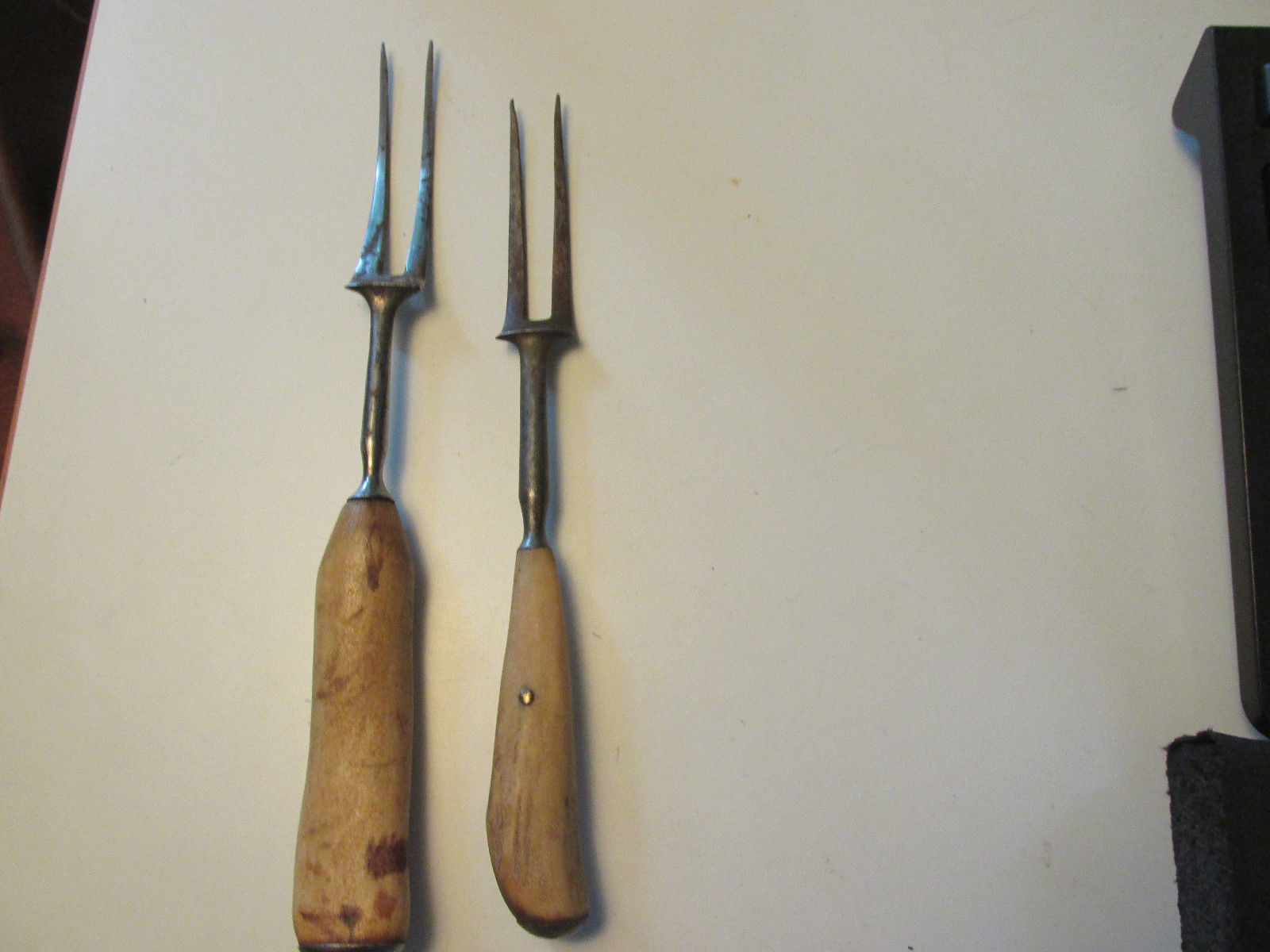 Antique 18th Century two prong forks antler handle and bone handle