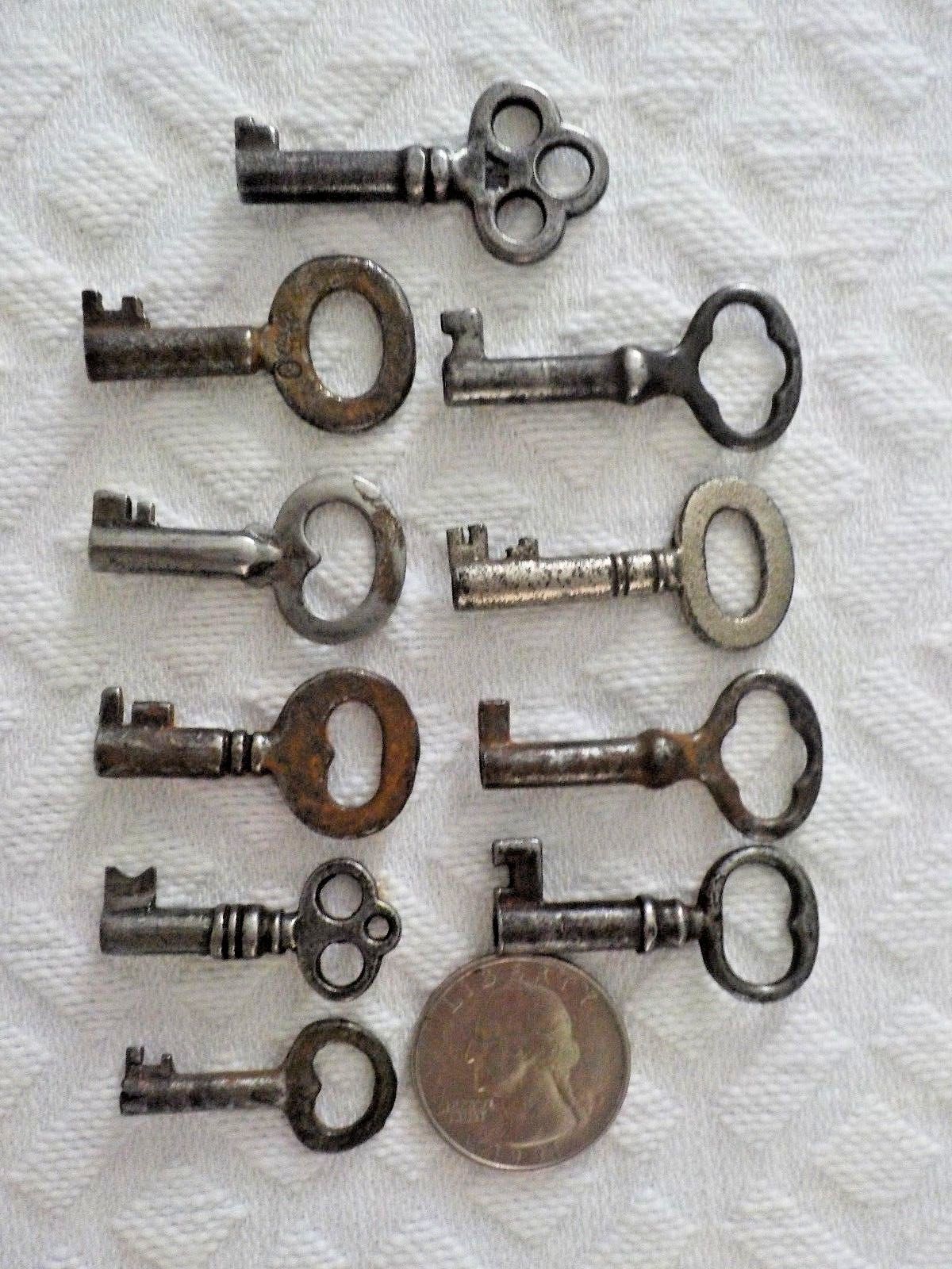 Lot of 10 Small Antique Vintage Keys Skeleton Furniture Barrel Keys