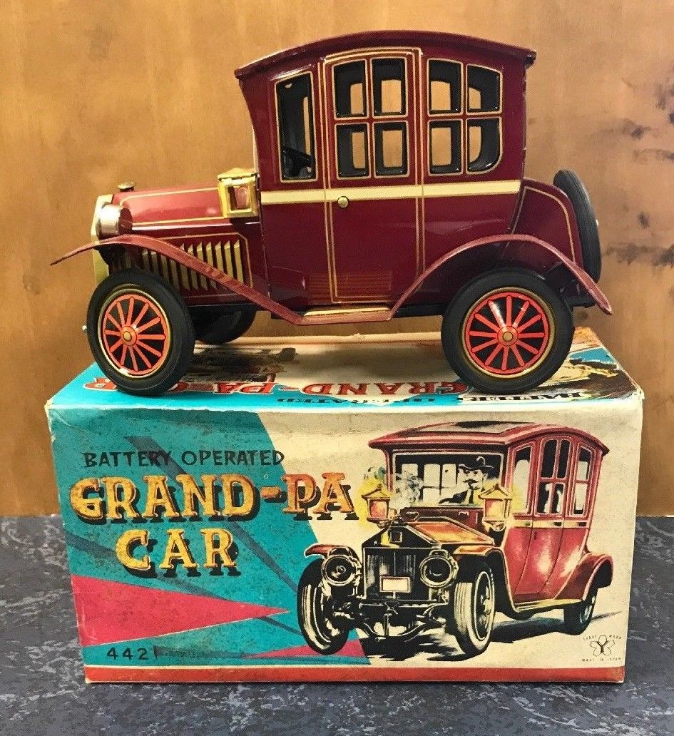 Vintage Rosko GrandPa Toy Car in Original Box Tin Toy Vehicle, Battery