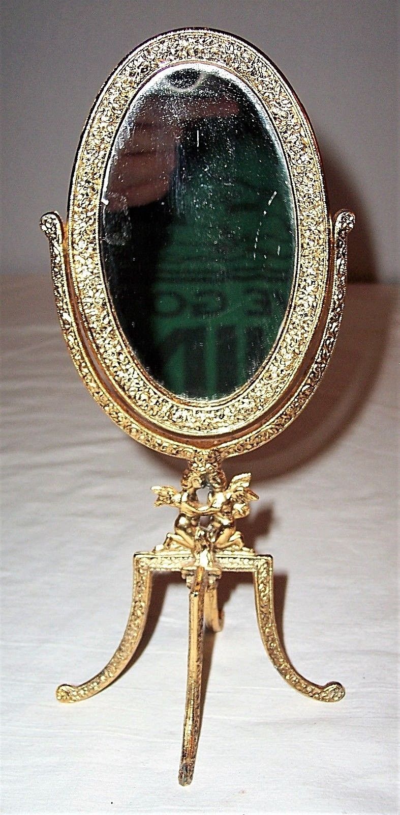 Vintage Vanity Mini Cheval Dresser Mirror Swivel Stand Gold