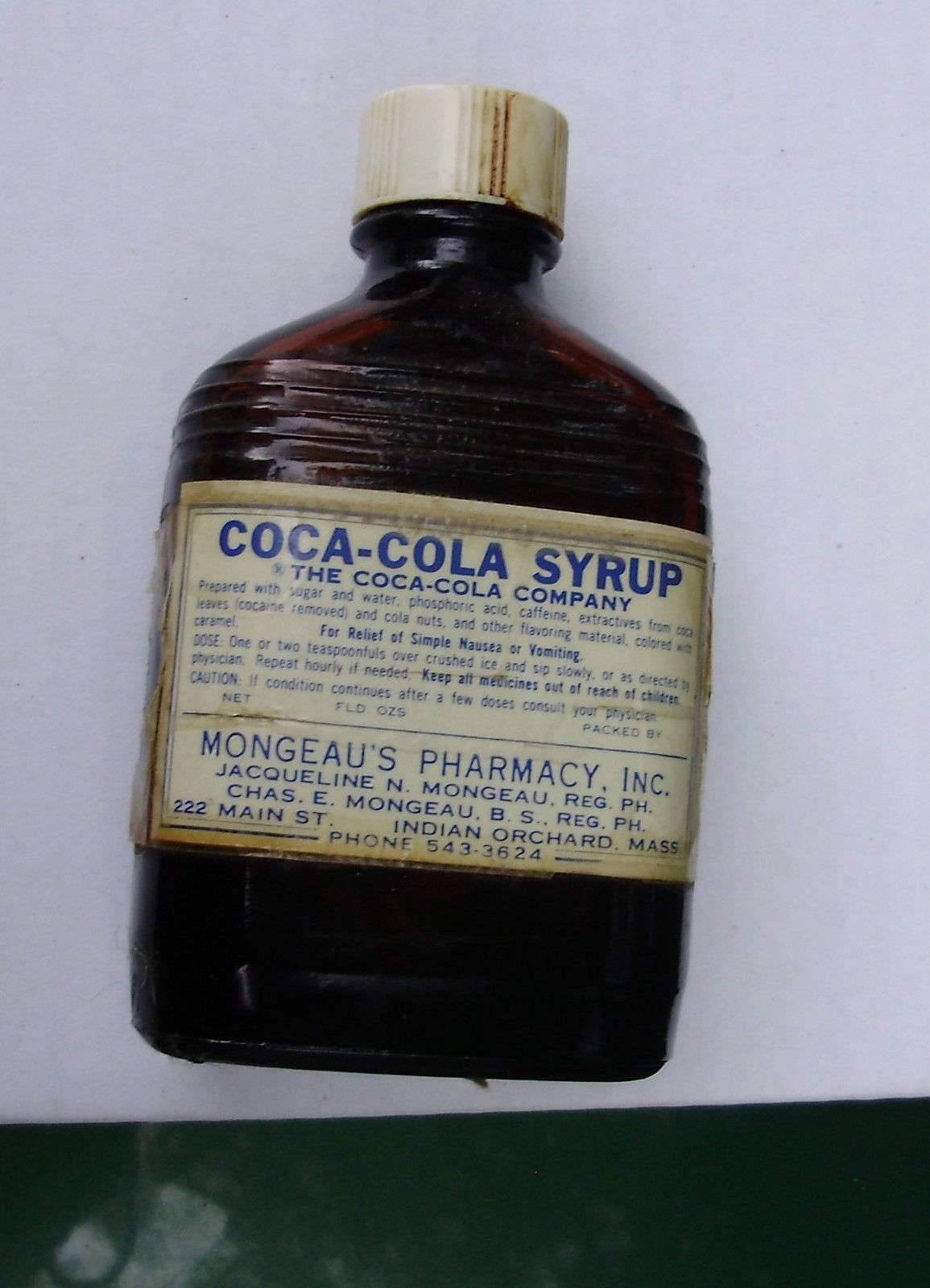 CIRCA 1940 PHARMACY DISPENSED COCA COLA SYRUP SEE INGREDIENTS LISTED ON