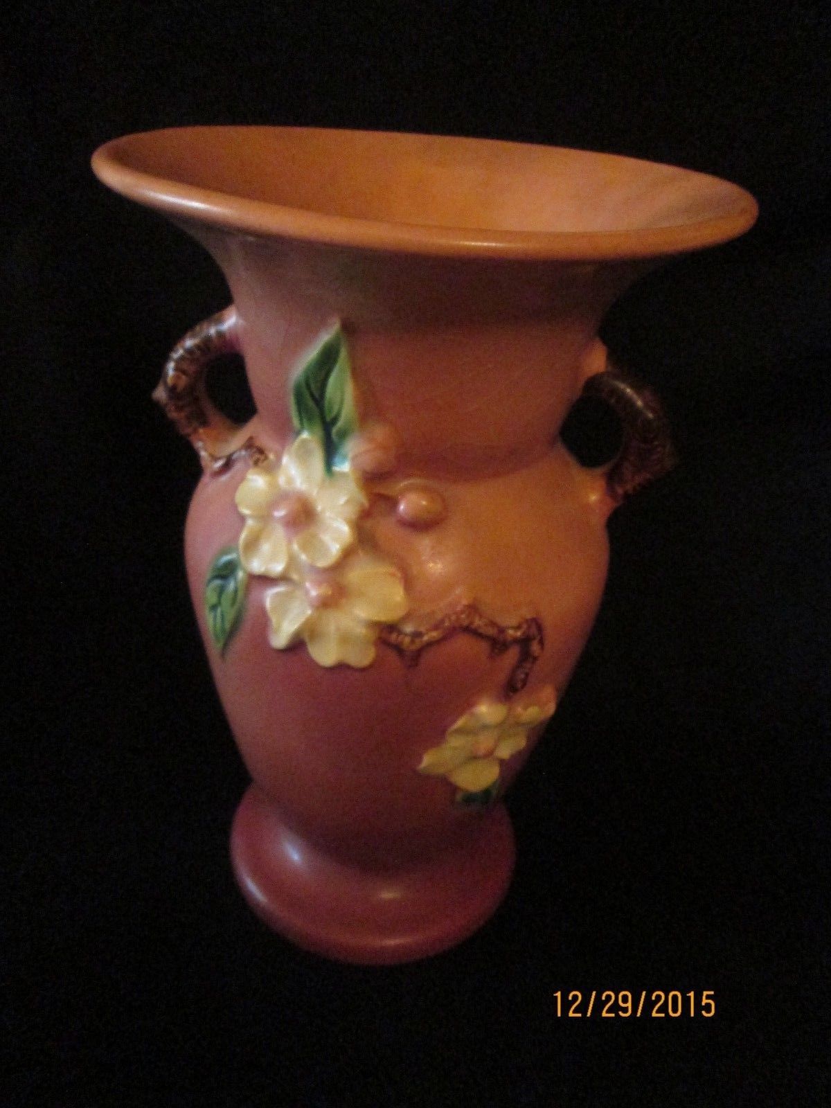 Beautiful Roseville Pottery Vase 3858 Pink Terracota With Magnolia
