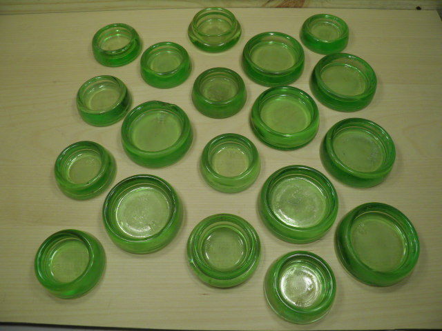 19 Vintage Anchor Hocking Green Glass Furniture Casters Coasters