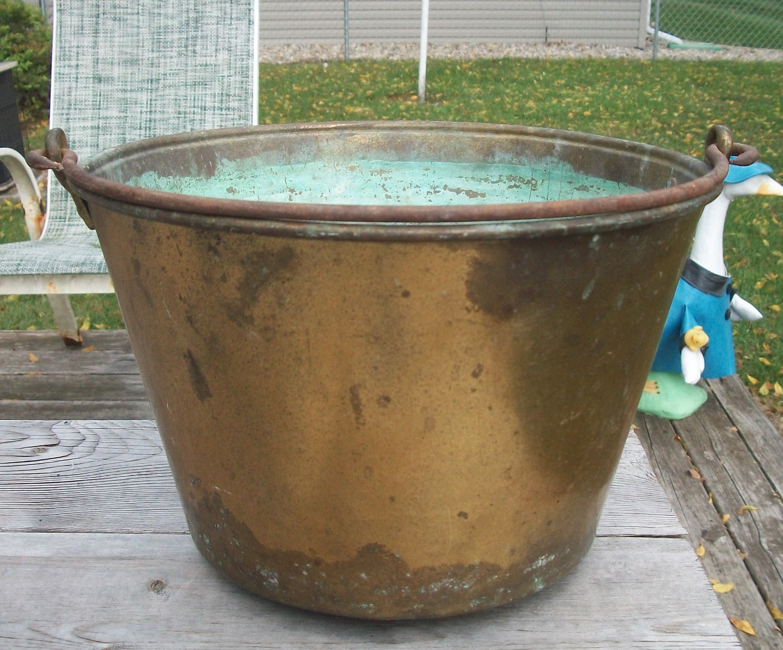 Vintage Brass Farm Bucket work Pail Cast iron handle Wnt Dec Extend