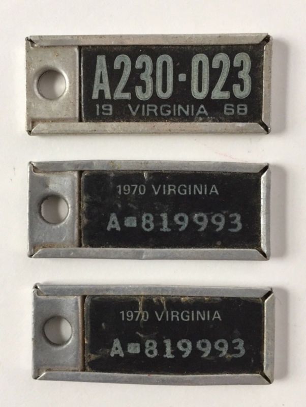 3 Vintage DAV License Plate Key Return Tags VA 1968 & 1970 Antique Price Guide Details Page