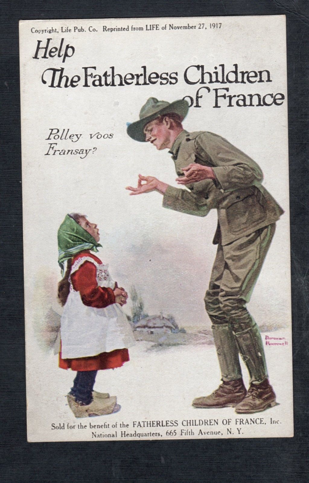 H609 postcard artist signed Norman Rockwell Fatherless Children during